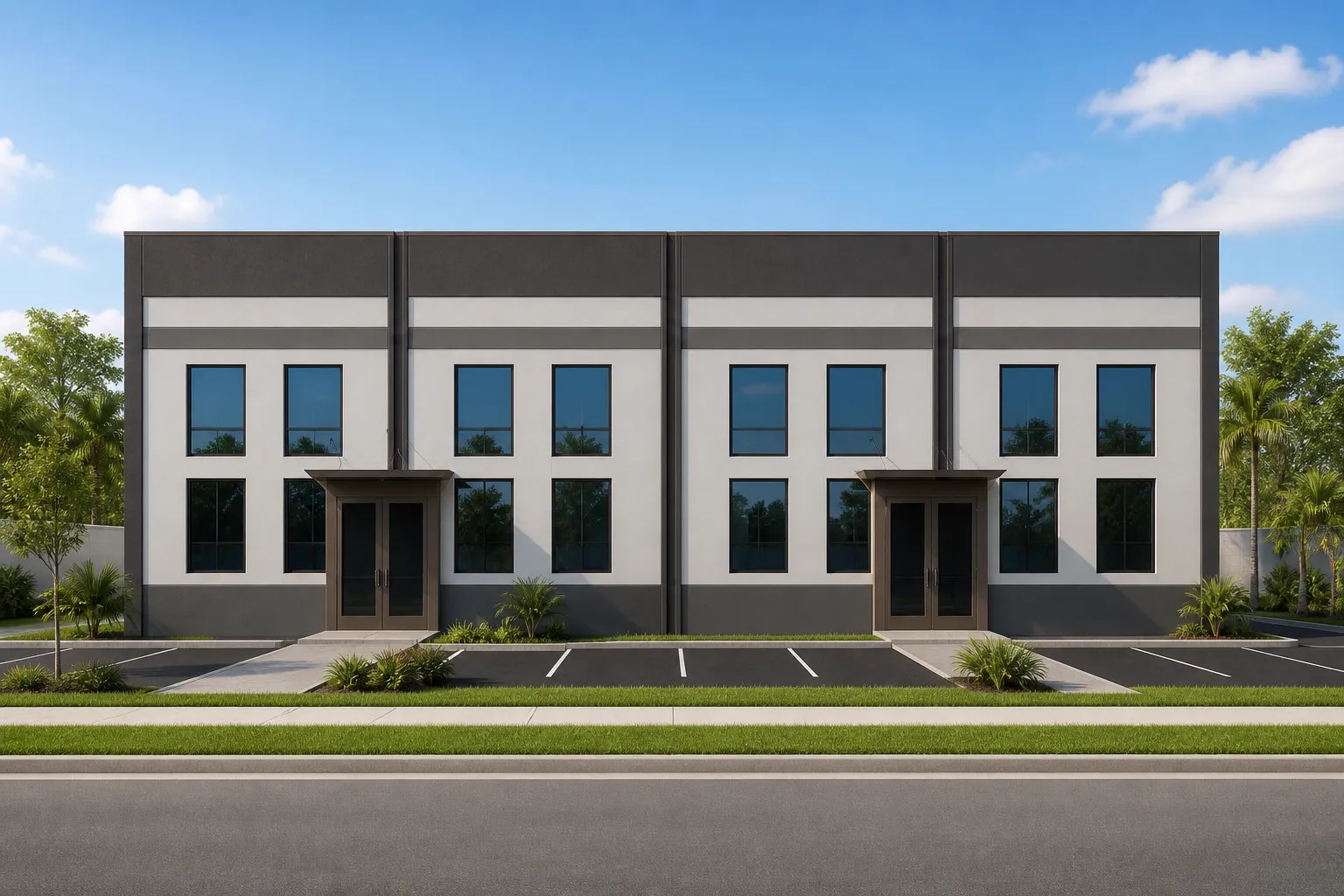 Visualización conceptual exterior de un desarrollo warehouse y flex